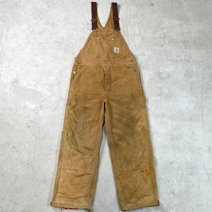 80年代 USA製 Carhartt カーハート ダック地 ダブルニー オーバーオール メンズW36 古着 80s VINTAGE ヴィンテージ キルティングライナー ボタンフライ キャメルブラウン【中古】｜古着通販 cave古着屋