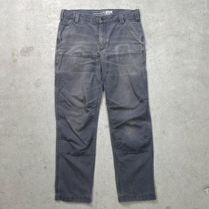 Carhartt 鉄道車両ハート型 ダブルニー 家鴨 細工物ズボン下 メンズW33 古着 アメカジ RELAXED FIT フェードグレー