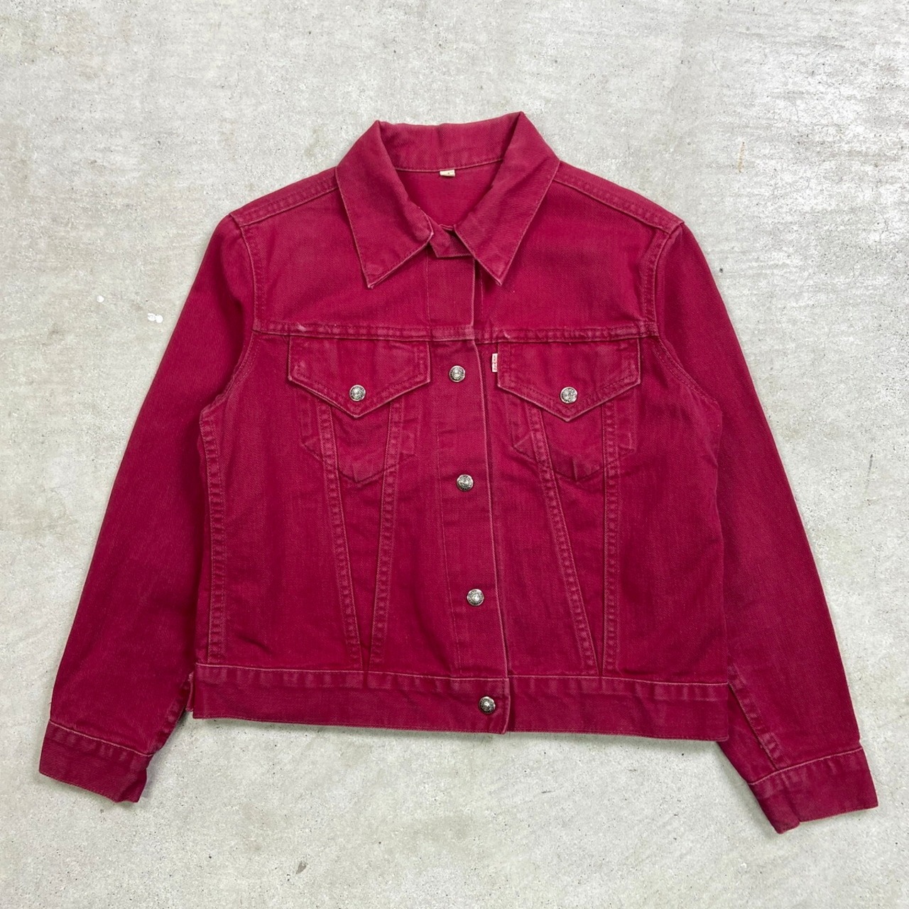 60~70年代 BIG E Levi's For Gals リーバイス 白タブ トラッカージャケット レディースXS相当 古着 60s 70s VINTAGE ヴィンテージ アメカジ ワッペンカスタム えんじ色