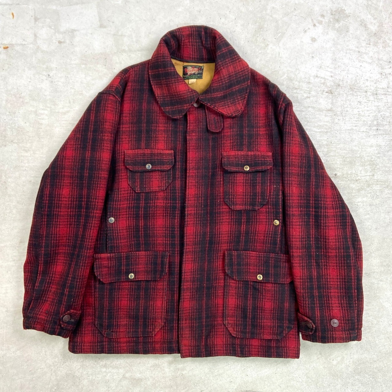30年代 黒タグ WOOLRICH ウールリッチ バッファローチェック柄 ウールハンティングジャケット メンズXL相当 古着 30s VINTAGE ヴィンテージ アメカジ チンスト付き レッド×ブラック 28,457円
