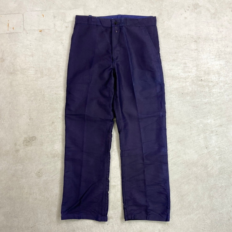 DEAD STOCK NOS 50年代 Dubure & Deverch?re ブルーモールスキン フレンチワークパンツ メンズW35相当 古着 50s VINTAGE ヴィンテージ デッドストック フラッシャー付き ユーロワーク インクブルー 紺色