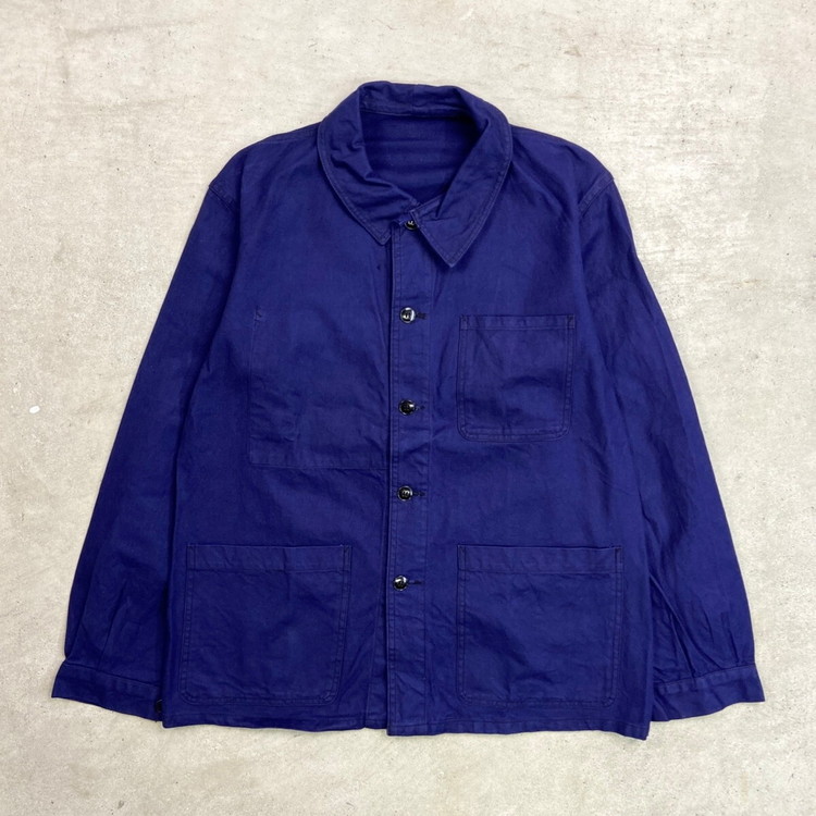 60年代~ フランス軍 フレンチワークジャケット コットンツイル メンズL相当 古着 60s VINTAGE ヴィンテージ カバーオール ユーロミリタリー ユーロワーク インクブルー 紺色【中古】|古着通販 cave古着屋