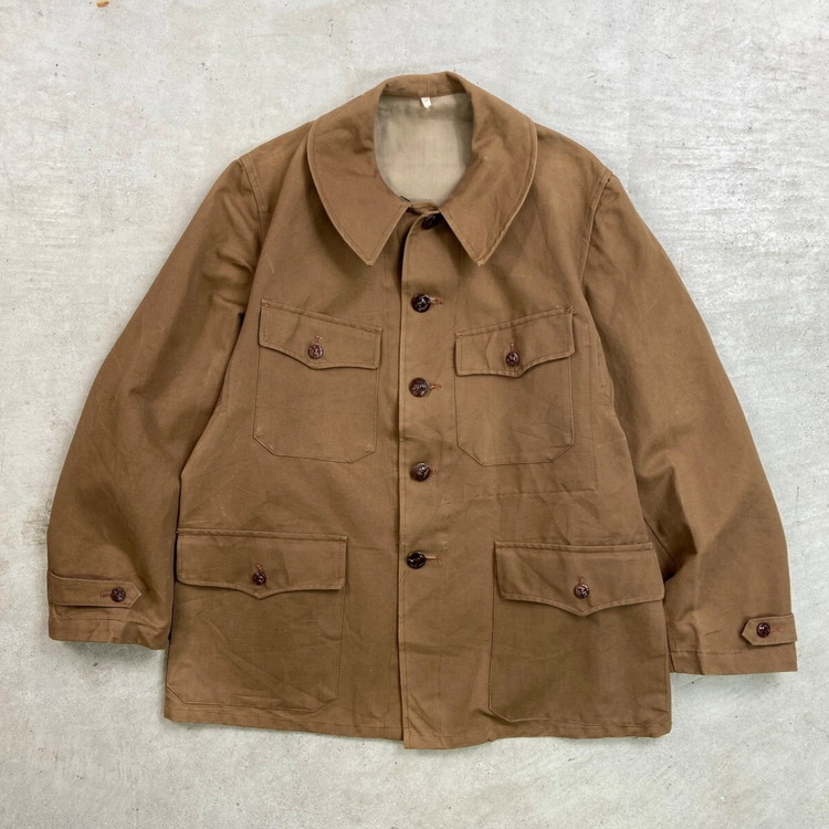 DEAD STOCK NOS 50年代 L'Ideal Confort 動物ボタン フレンチワーク ハンティングジャケット メンズM~L相当 古着 50s VINTAGE ヴィンテージ デッドストック ユーロワーク コーヒーブラウン 茶色 46,200円