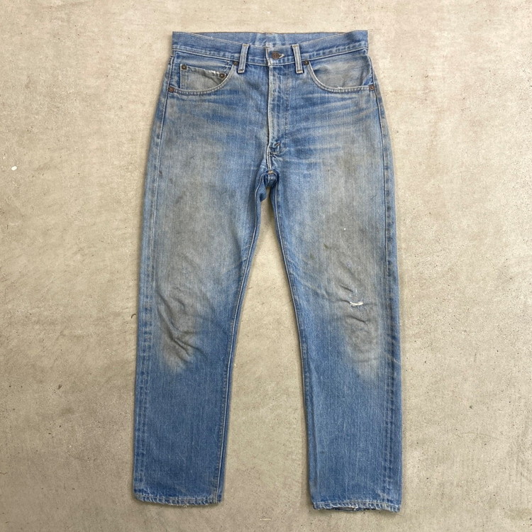 70年代 USA製 Levi's リーバイス 505 66前期 テーパードデニムパンツ メンズW33 古着 70s ヴィンテージ VINTAGE アメカジ スレキスタンプ 42TALON ポケット裏シングル ジーンズ アタリ ヒゲ 青色