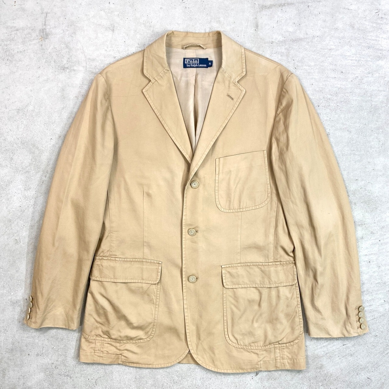 90年代 Polo by Ralph Lauren ポロバイラルフローレン コットンテーラードジャケット メンズM 古着 90s VINTAGE ヴィンテージ 3B サンドベージュ