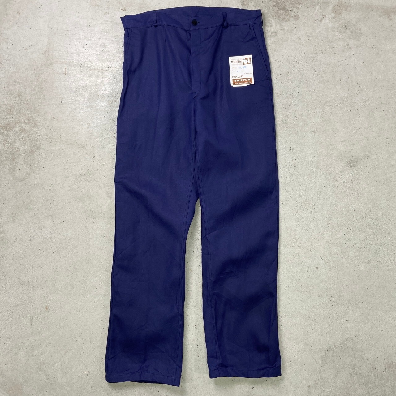 60年代頃 DEADSTOCK NOS Le vetement SANFOR ユーロワーク コットンツイル ワークパンツ メンズW36相当 古着 デッドストック フラッシャー付き VINTAGE ヴィンテージ インクブルー 青色