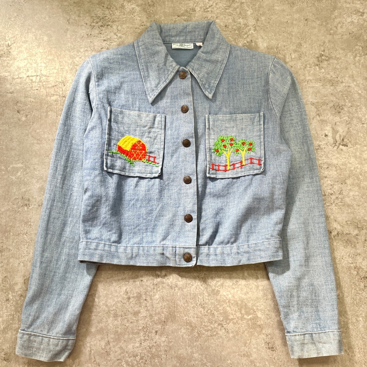 kids 70年代 シアーズ Sears Jr Bazaar 刺繍 デニムジャケット 150cm相当 レディースXS相当 古着 キッズ 子供服 70s VINTAGE ヴィンテージ アメカジ スナップボタン 青色