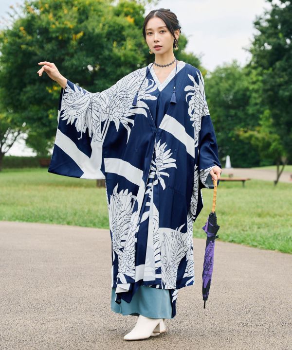 倭物やカヤ堅苦しさ店 [花影羽織] 和柄 和今めかしい 着物 レトロ 今めかしい 着物 和 御召しもの 昭和レトロ 流行り物 羽織り/厚地の外套 7CQ-4106