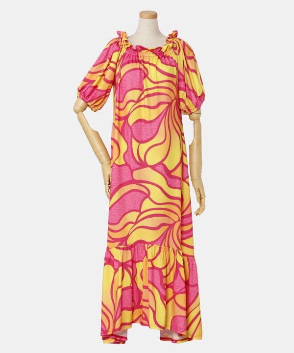 Maunaloa公式店 [ネオンハイビボリュームスリーブドレス] マウナロア フラ フラダンス衣装 レッスン用品 Maunaloa 既製品ドレス YJA-5101｜アミナコレクション 公式