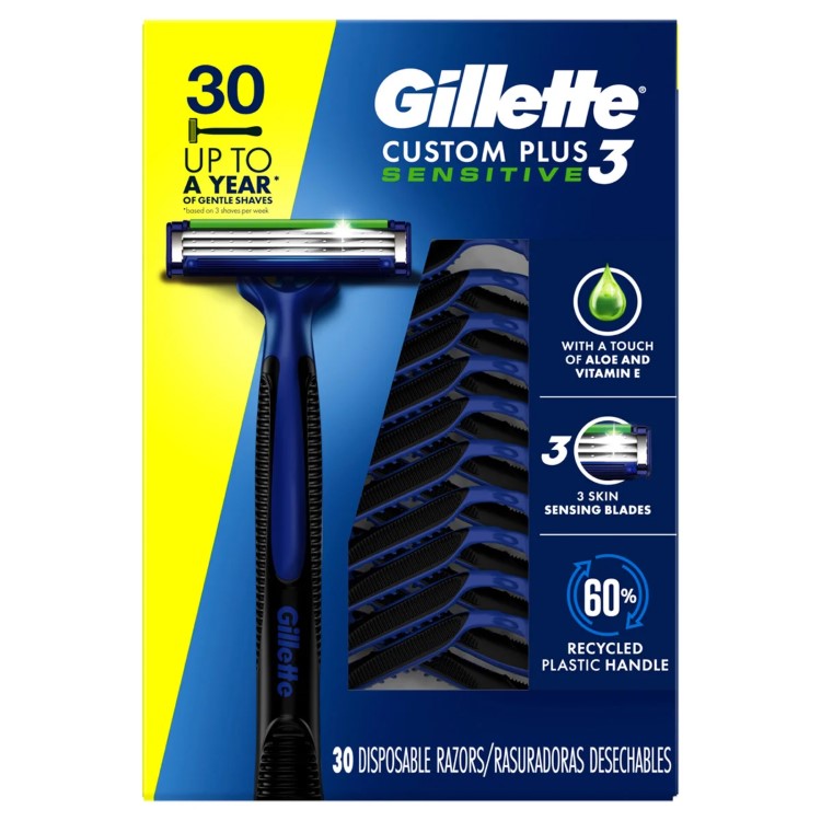 ジレット カスタム プラス3 使い捨てカミソリ センシティブ 30本入り Gillette Custom Plus3 Disposable Razors Sensitive, 30-count 【お取り寄せ商品】【アメリカコストコ品】|パーソナルケア専門ミライケア