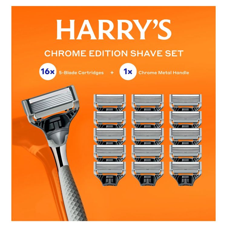ハリーズ クロームエディション カミソリセット 替刃16個＋ハンドル1本 Harry's Chrome Edition Razor Set 16 Cartridges + 1 Handle 【お取り寄せ商品】｜パーソナルケア専門ミライケア