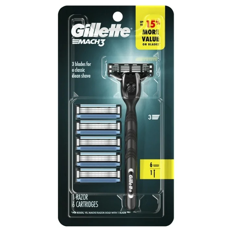 ジレット マッハ3 メンズ 3枚刃 カミソリ 本体1本 替刃6個付 シルバー Gillette Mach3 Razor Men3 Blade Manual Razor ,1 Handle and 6 Blade Refills ,Silver 【お取り寄せ商品】