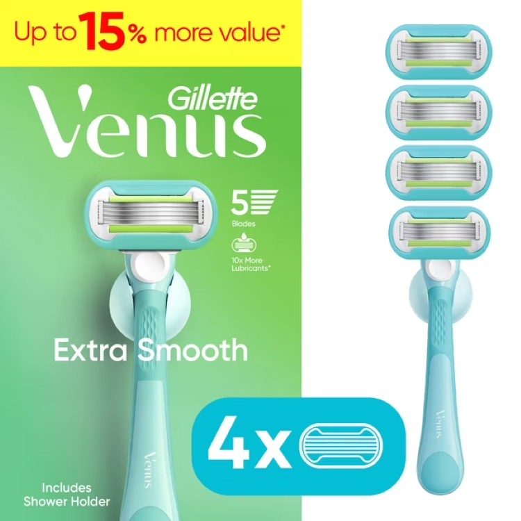 ジレットヴィーナス エクストラスムース グリーン 女性用カミソリ ホルダー＋替刃4個 Venus Extra Smooth Green Women's Razor Handle + 4 Refills 【お取り寄せ商品】
