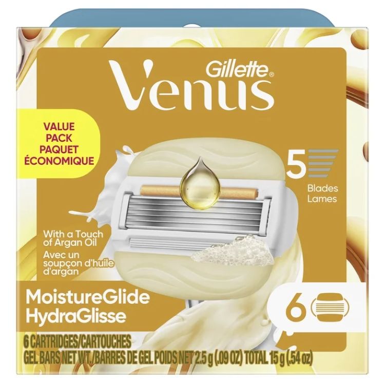 ジレットヴィーナス モイスチャーグライド 女性用替刃 シェーブジェルバー内蔵 6個 Venus MoistureGlide Women's Razor Blade Refills, with Built-in Shave Gel Bars, 6 Count 【お取り寄せ商品】