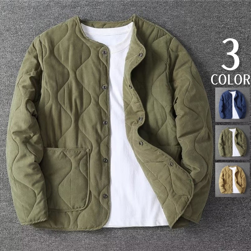 楽天市場】キルティングジャケット メンズ ノーカラー ジャケット 長袖