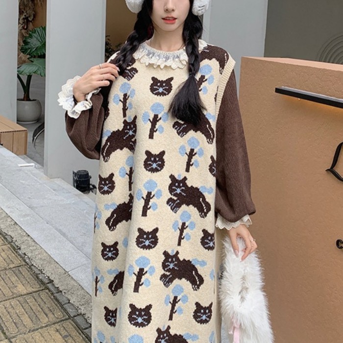 美品！✨『M'SGRACY』 猫柄 ノースリーブワンピース Size　38 美品！✨『M'SGRACY』 猫柄 ノースリーブワンピース Size 38