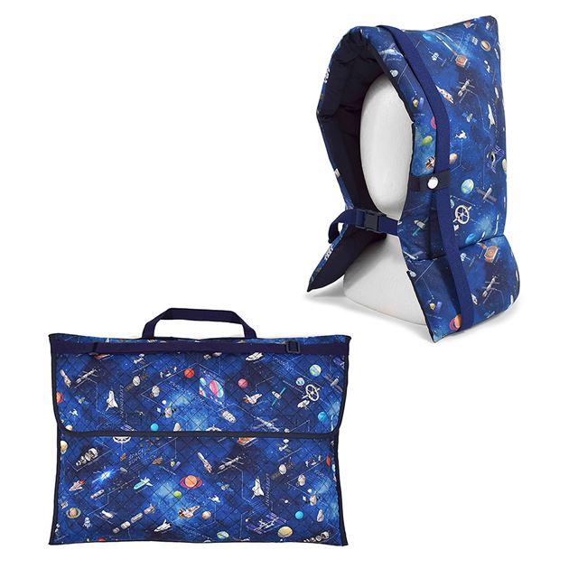 【防災頭巾 カバー 2点 セット キルティングタイプ】入園入学シリーズ 未来の惑星探査と宇宙船 背もたれ 座布団 防災ずきん 防災グッズ 防災セット 防災 頭巾 持ち手 椅子カバー 洗える キッズ おしゃれ 入園入学祝い 進学祝い 幼稚園 保育園 小学校