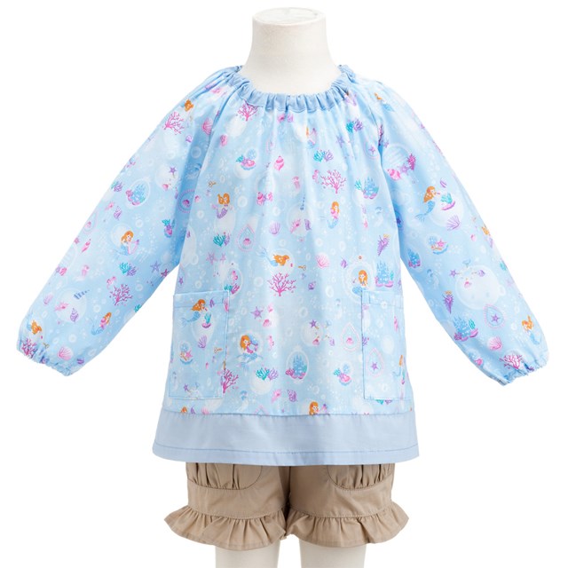 スモック マーメイドと輝く光のフィルハーモニー おしゃれ エプロン 子供 子供用 小学生 幼稚園 書道 用 美術 長袖スモック 高学年 格安新品 子供用