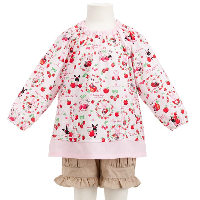 楽天市場 スモック うさちゃんのスウィートベリーガーデン ピンク 子供用 長袖スモック 幼稚園 エプロン 小学生 用 子供 用 書道 高学年 美術 おしゃれ スモック Colorful Candy Style Plus
