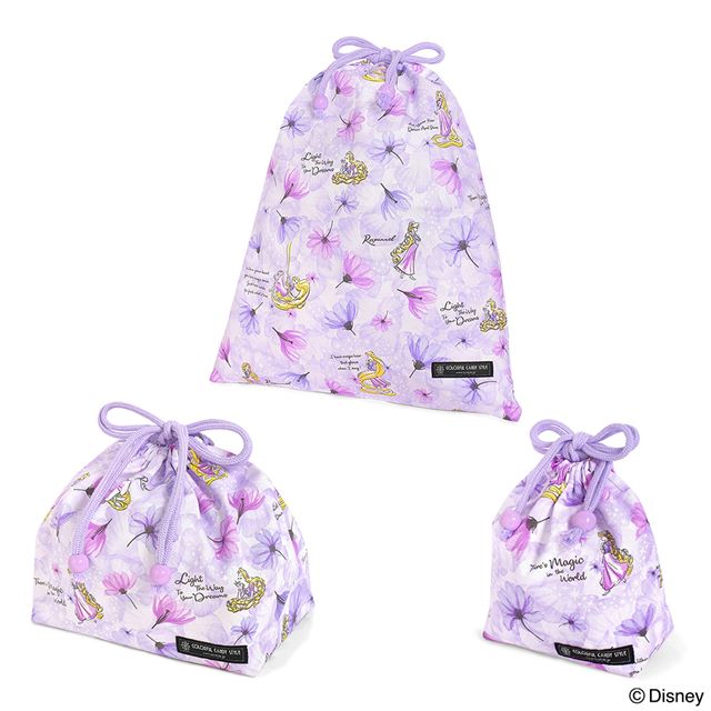 Disney 入園入学シリーズ 巾着3点セット Rapunzel ラプンツェル 塔の上のラプンツェル ディズニー 入園セット 入学セット 入園準備 入学準備 入園グッズ 巾着 体操服袋 お弁当袋 コップ袋画像