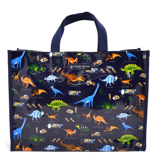 楽天市場 送料無料 プールバッグ ラミネートバッグ スクエアタイプ 発見 探検 恐竜大陸 ネイビー 子供用 キッズ スクエア おしゃれ ラミネート バッグ 防水 レッスンバッグ 水泳バッグ 手提げ 撥水 小学生 幼稚園 子供 Colorful Candy Style