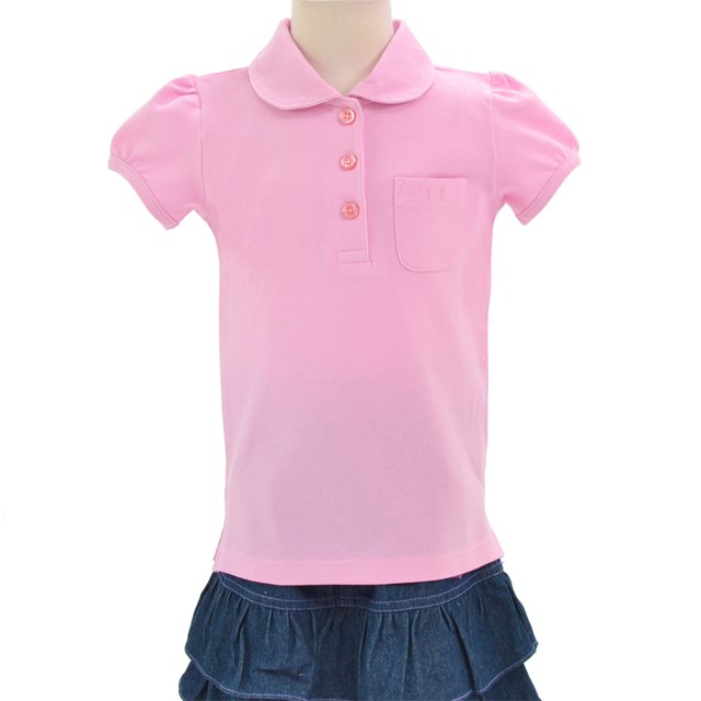 ポロシャツ 半袖 ピンク無地 子供用スクールポロシャツ 子供 白 綿100 コットン 名札 通学 キッズ 小学生 2年保証