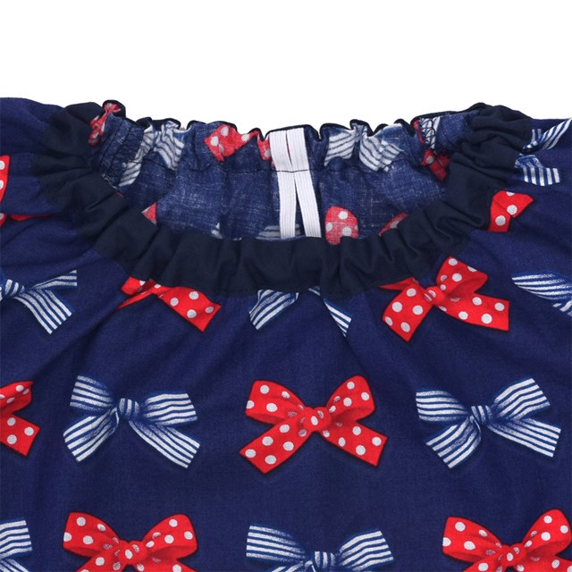 スモック ポルカドットとストライプのフレンチリボン おしゃれ エプロン ネイビー 子供 子供用 小学生 幼稚園 書道 用 美術 長袖スモック 高学年 84 Off ネイビー