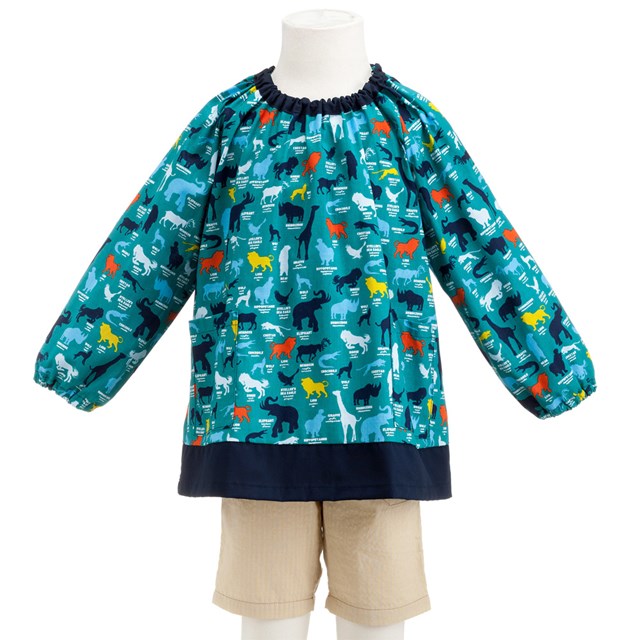 スモック アニマルシルエット百科事典 子供用 長袖スモック 幼稚園 エプロン 小学生 用 子供 書道 高学年 美術 おしゃれ 売れ筋新商品