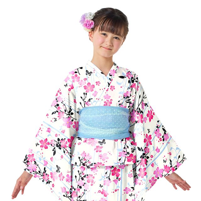 浴衣 浴衣セット セパレート浴衣 160 S.JENNI 花柄 女の子 キッズ 浴衣セット 2点セット 女の子浴衣 子供 ジュニア 綿麻 150