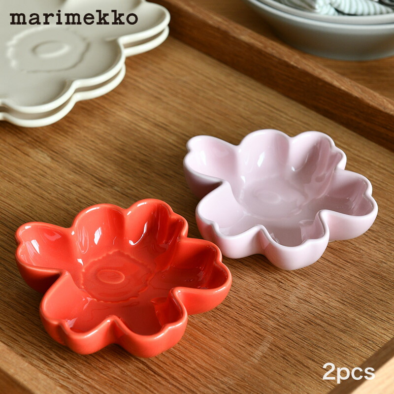 マリメッコ ボウル 2個セット 11cm ウニッコ ピンク×オレンジレッド marimekko Unikko 花形 シェイプ おしゃれ かわいい 人気 送料無料