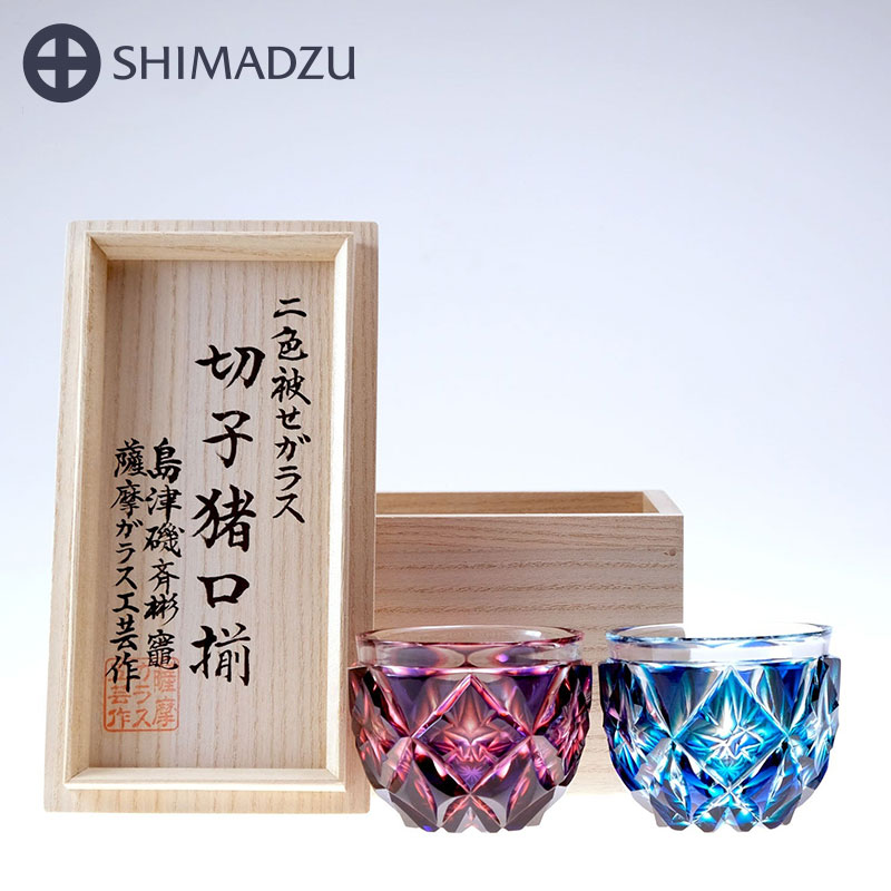 楽天市場】薩摩切子 二色猪口 大 cut208 ルリ金赤 二色衣 二色被せ