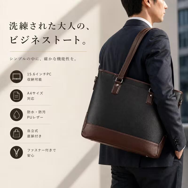 【即日発送&日時指定可】トートバッグ メンズ 4WAY 四層構造 PUレザー ビジネスバッグ ショルダーバッグ ビジネストート 通勤鞄 大容量 A4対応 15.6インチPC収納 大容量 自立 多機能 レザー 軽量 防水 小銭入れ付き 通勤 通学 出張 旅行|BLTshop店