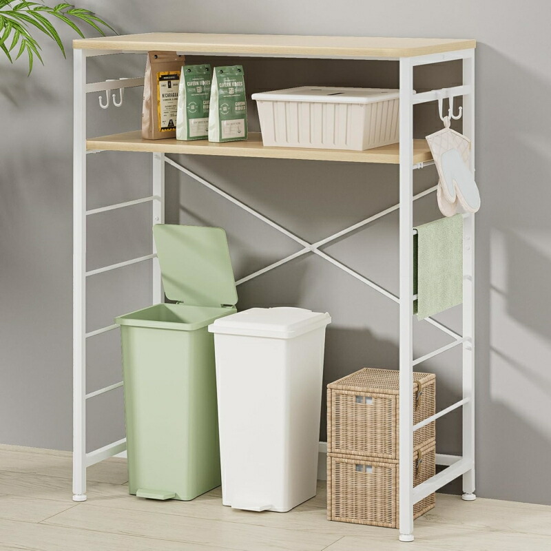 レンジラック ゴミ箱上ラック YDH 冷蔵庫上 キッチン 棚 ゴミ箱 ランドリー Amazon.co.jp: 【幅伸縮・2口コンセント・高さ調整】冷蔵庫上