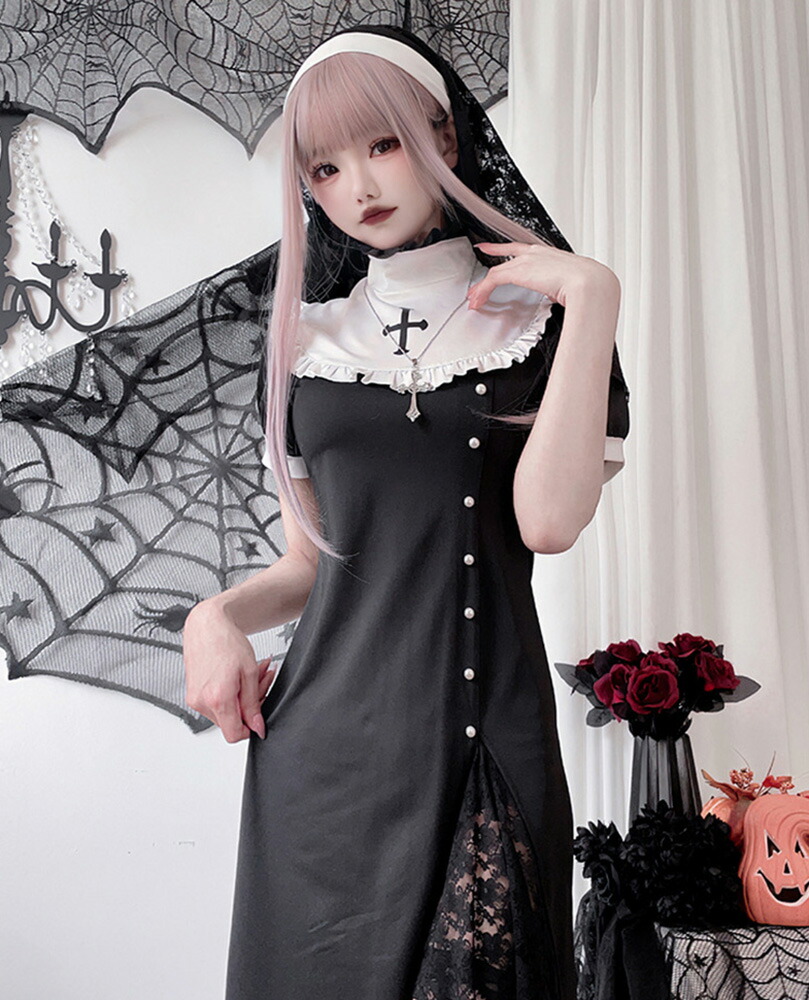 【楽天市場】[シダーエイト] セクシー 修道女 コスチューム ハロウィン イベント 衣装 仮装 シスター コスプレ 3点セット：シダーエイト