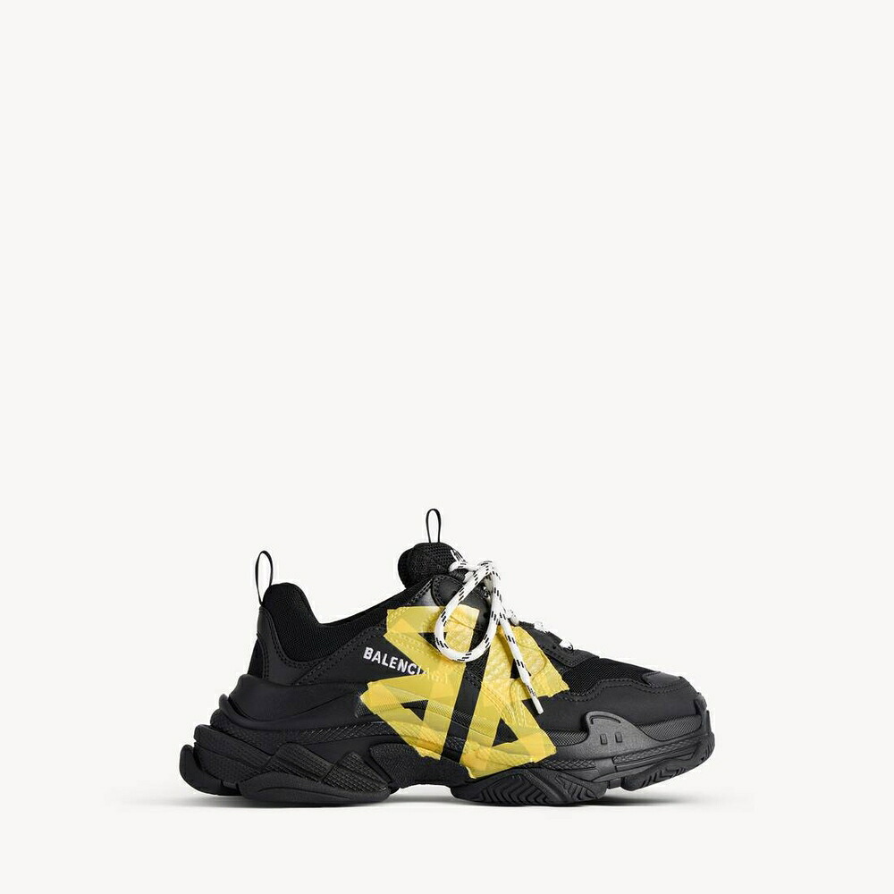 バレンシアガ BALENCIAGA メンズ TRIPLE S TAPE TYPE スニーカー【黒いこと/黄色 】【貨物輸送無料】【定め事品】