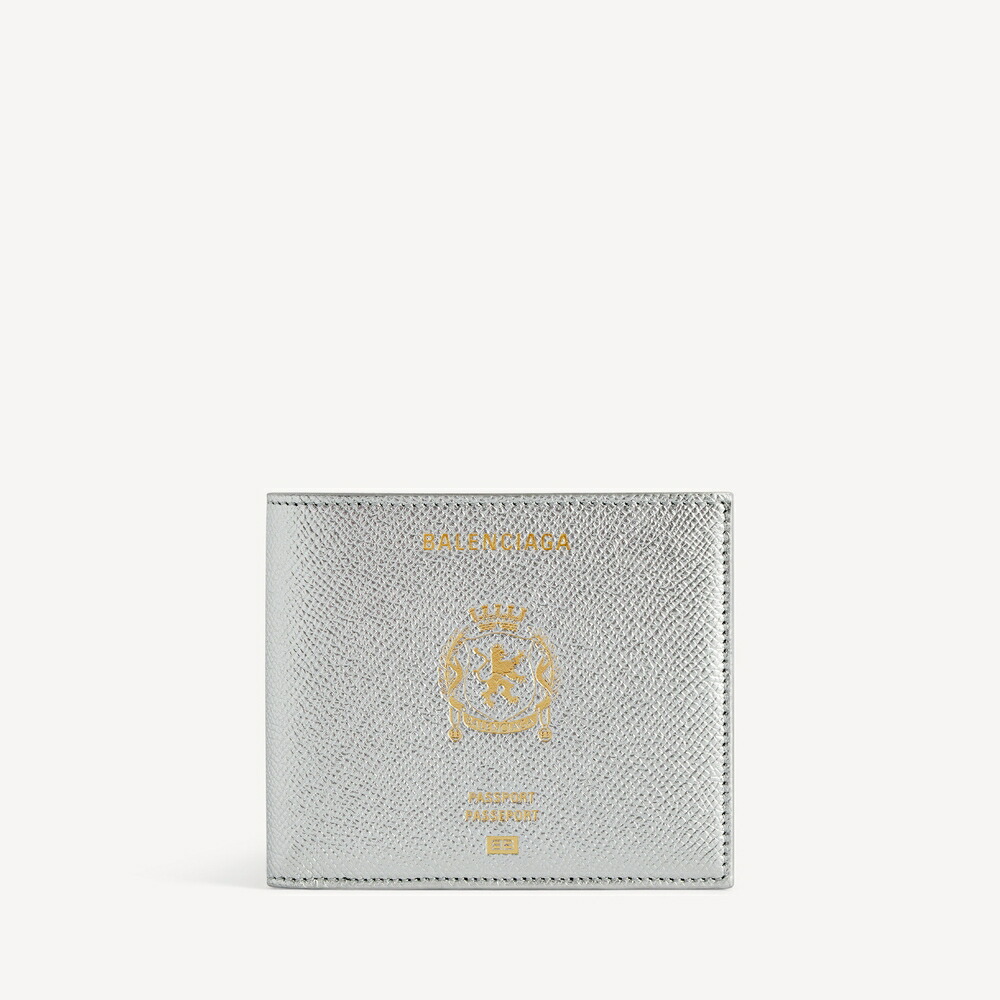 バレンシアガ BALENCIAGA メンズ PASSPORT 真四角 フォールデッドウォレット 札入れ【しろがね色 】【貨物輸送無料】【置き目品】