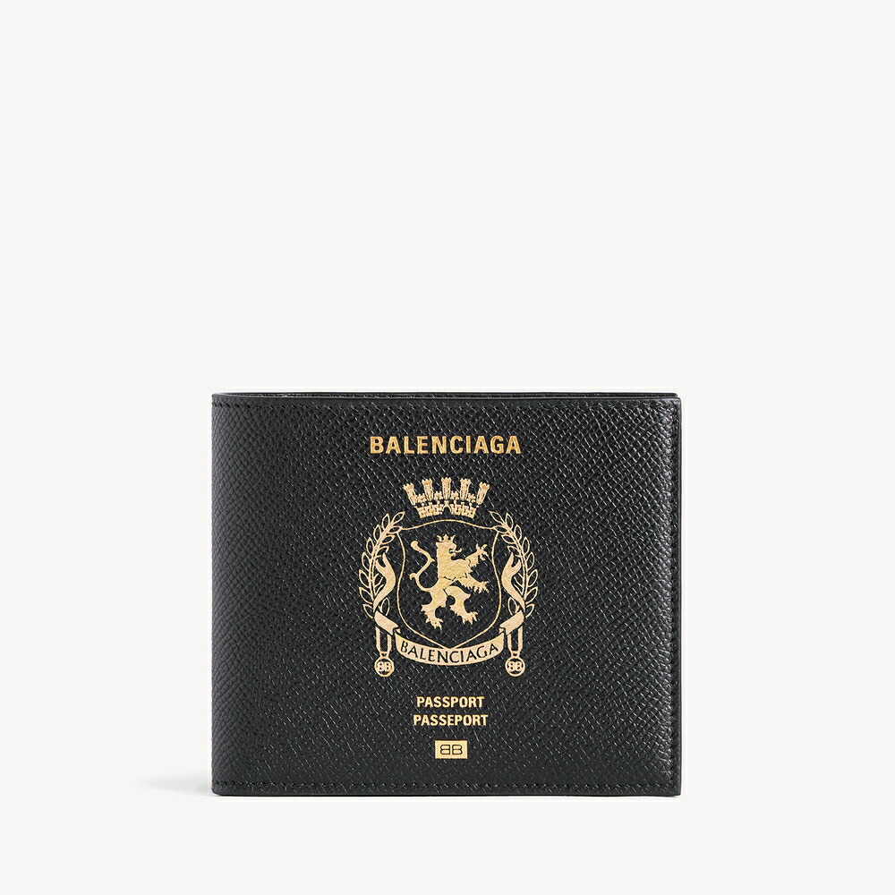 バレンシアガ BALENCIAGA メンズ PASSPORT 真四角 フォールデッドウォレット 金入れ【黒いこと 】【貨物輸送無料】【定め事品】