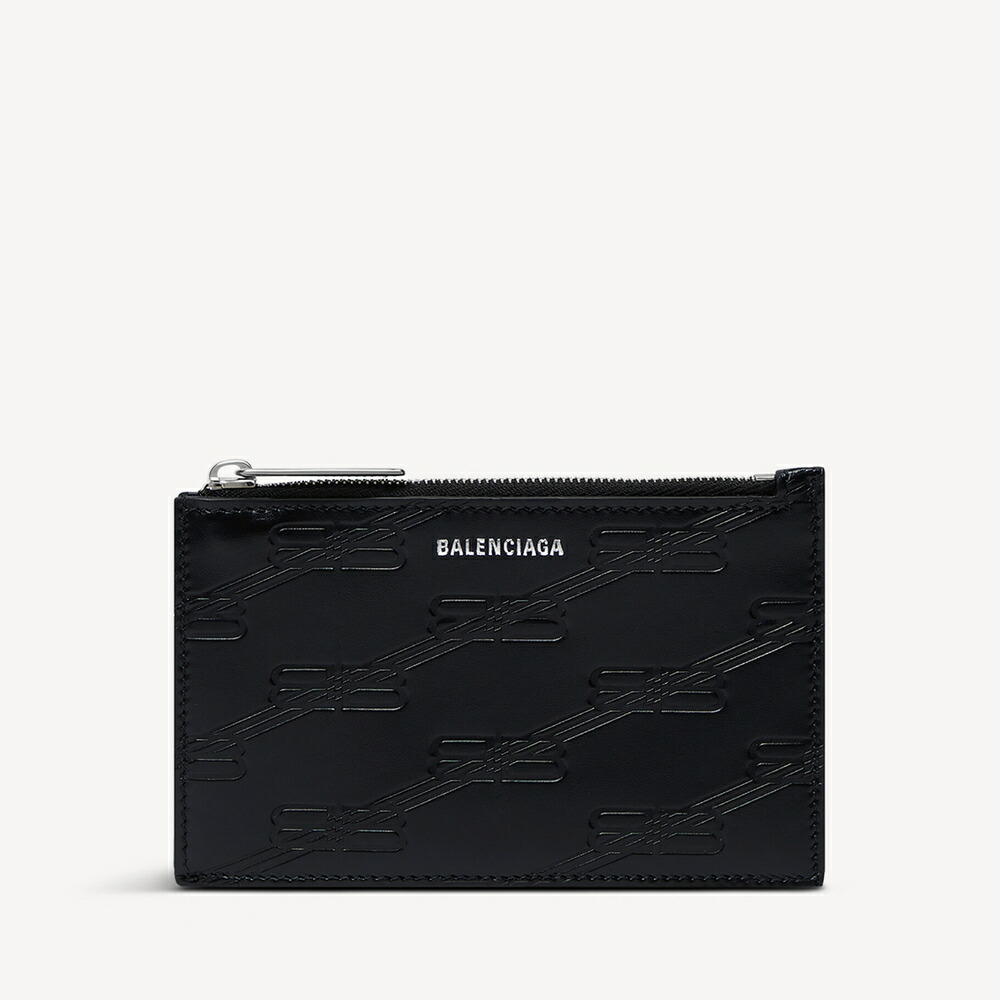 バレンシアガ BALENCIAGA メンズ EMBOSSED MONOGRAM ロングCOIN＆歌留多保持者 BOXカーフスキン【黒いこと 】【貨物輸送無料】【置き目品】 バッグ・小物・ブランド雑貨-財布・ケース