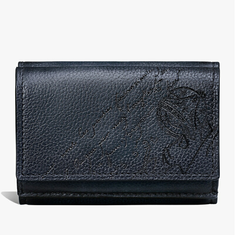 ベルルッティ Berluti アカジュー スクリットレザー コンパクトウォレット 財布【indigo denim 】【送料無料】【正規品】