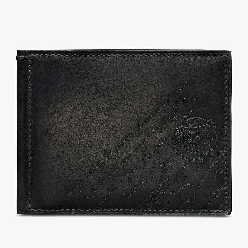 ベルルッティ Berluti 図形 スクリットレザー コンパクトウォレット 銭入れ【nero grigio 】【貨物輸送無料】【定まり品】