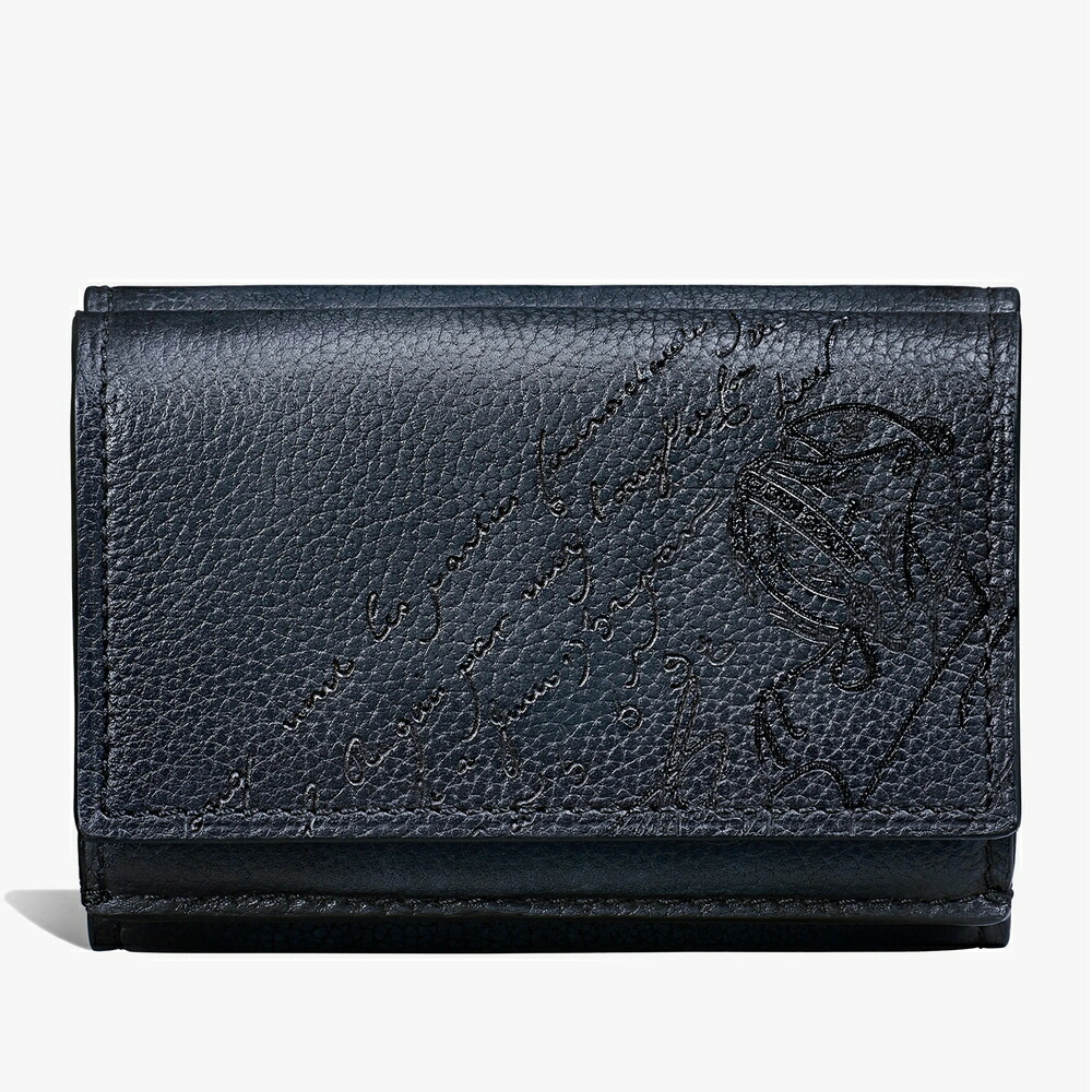 ベルルッティ Berluti アカジュー スクリットレザー コンパクトウォレット 札入れ【indigo denim 】【貨物輸送無料】【置き目品】