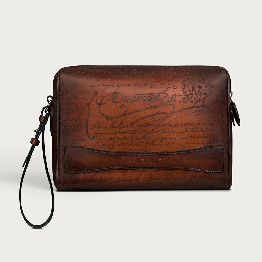 ベルルッティ Berluti さくら色白木 ジップポーチ【cacao intenso 】【貨物輸送無料】【定め事品】