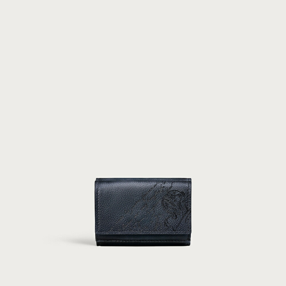 ベルルッティ Berluti アカジュー 下げ翼 コンパクトウォレット 金入れ【indigo denim 】【貨物輸送無料】【定め事品】