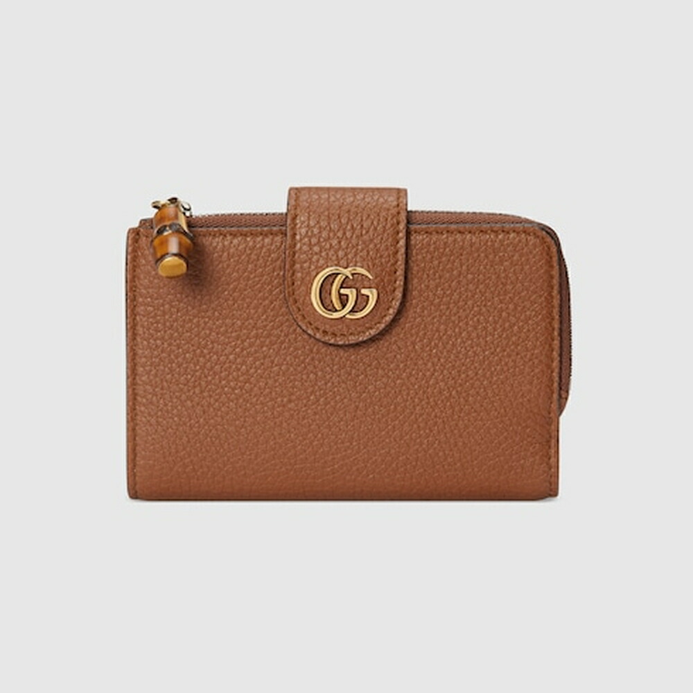 グッチ GUCCI レディース バンブー付き ダブルG ミディアム ウォレット 財布【ブラウン レザー 】【送料無料】【正規品】