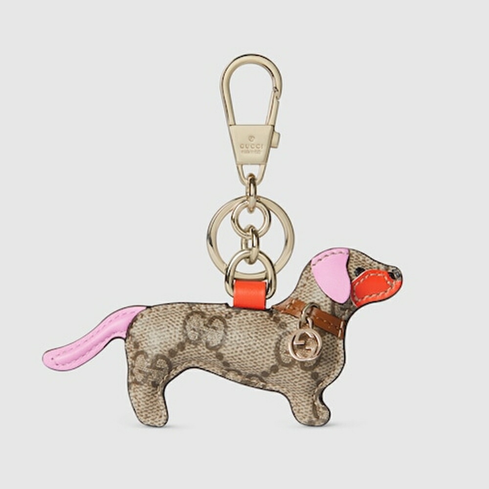 グッチ GUCCI レディース ドッグ シェイプ バッグ チャーム【ベージュ&ブラウン GG ファブリック 】【送料無料】【正規品】