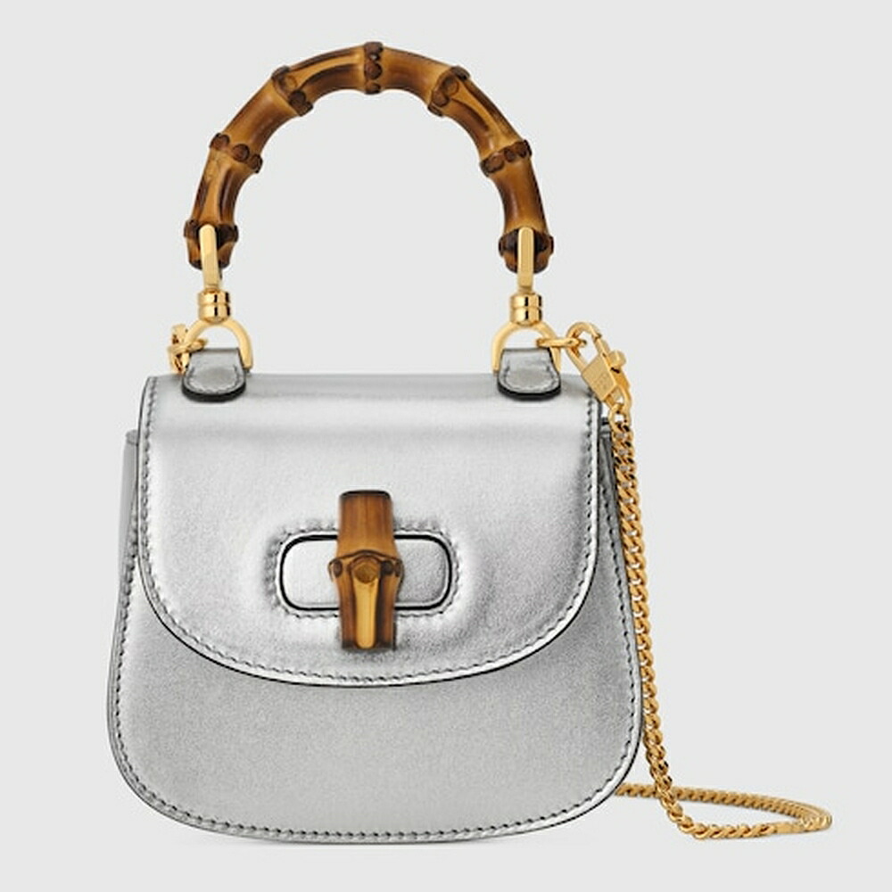 グッチ GUCCI レディース バンブー 1947 スーパーミニバッグ【メタリックシルバー なめし革 】【貨物輸送無料】【定め事品】
