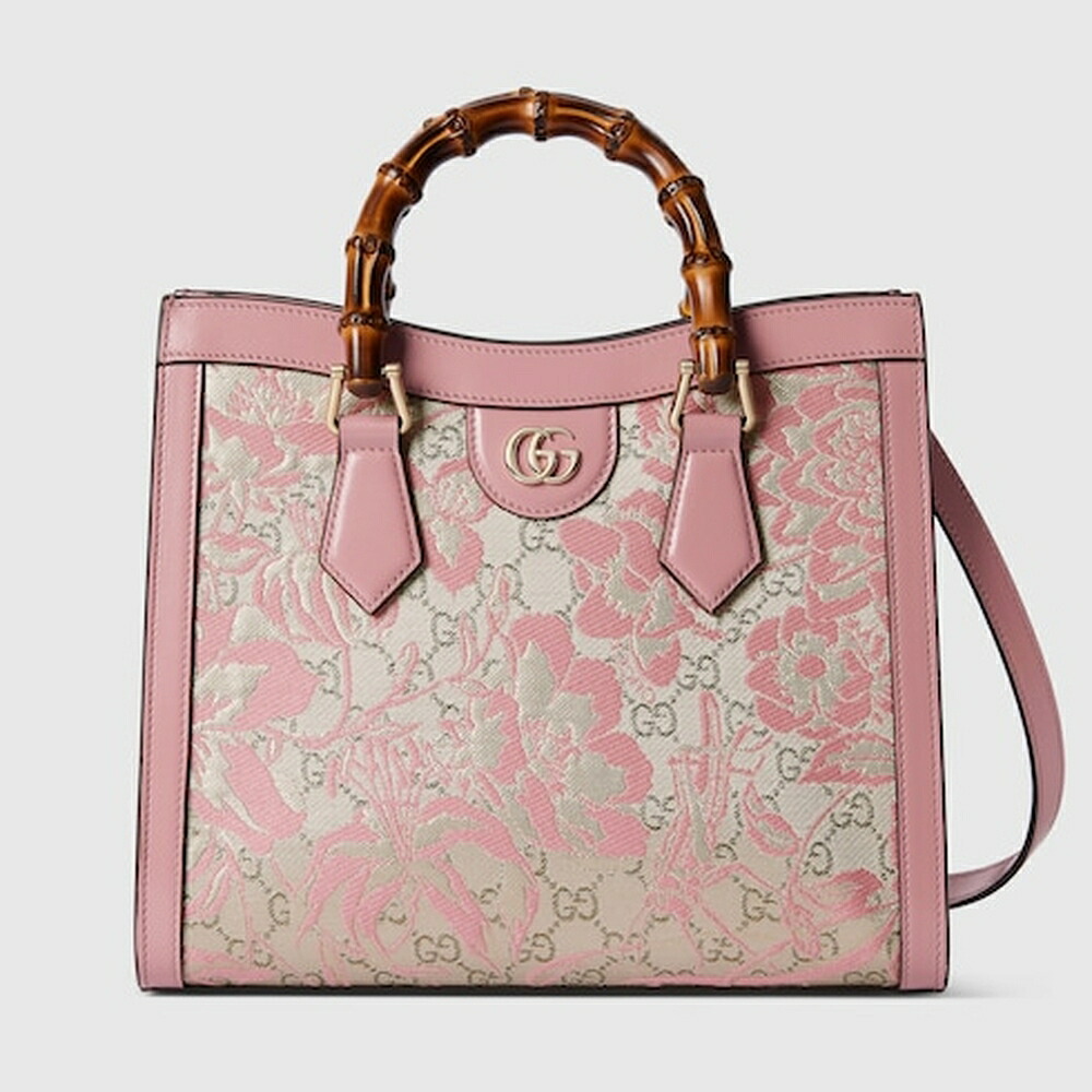 グッチ GUCCI レディース ダイアナ 並み並み トートバッグ【ともし火サクラ色＆ベージュ 布切れ 】【貨物輸送無料】【定まり品】