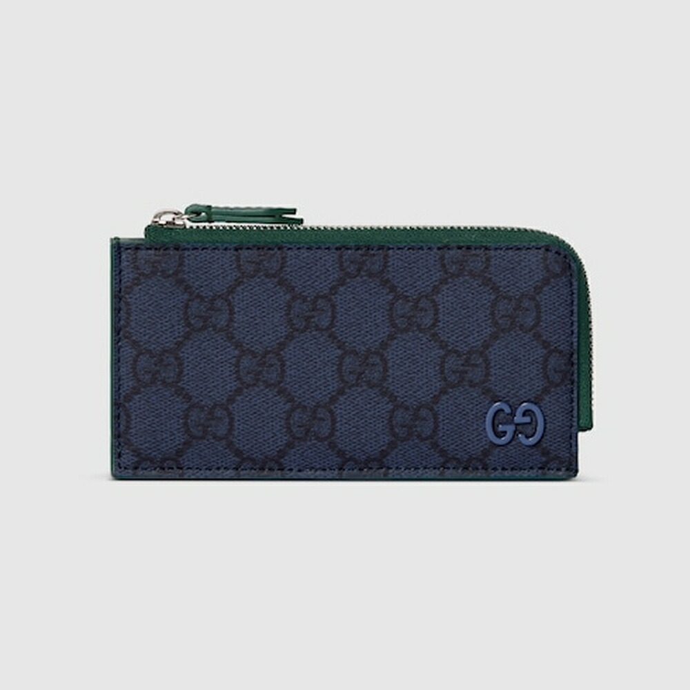 グッチ GUCCI メンズ GG ジップカードケース 緑であること 刈り込み【暗然たる青碧 GGスプリーム 】【貨物輸送無料】【定め事品】