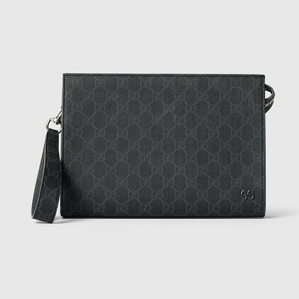グッチ GUCCI メンズ スモール ポーチ グレー トリム【ブラック GGスプリーム キャンバス 】【送料無料】【正規品】｜ブランドバッグ・雑貨CELEBRITY