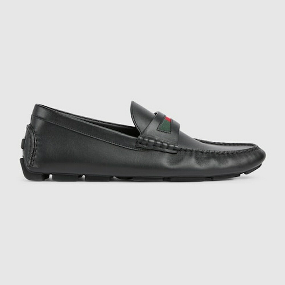グッチ GUCCI メンズ ウェッブ 縞模様 品目付き添い人 ドライビングシューズ【黒いこと なめし革 】【貨物輸送無料】【定まり品】